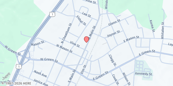 Map showing Our Daily Bread/Franklinton at 109 N. Main St., Franklinton, NC