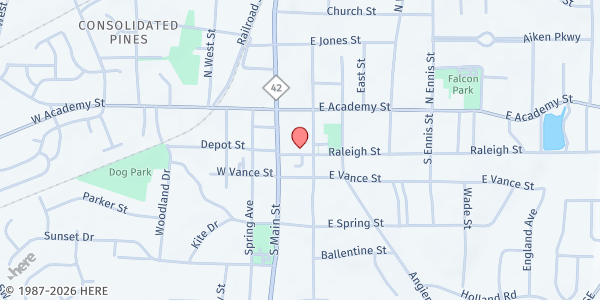 Map showing Grace Temple Holiness Church of Christ at 121 Raleigh St., Fuquay-Varina, NC
