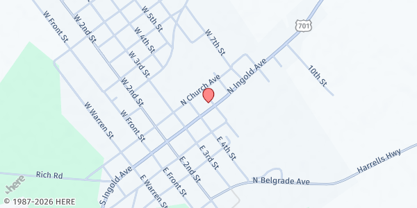 Map showing VICTORY TEMPLE CHURCH OF FAITH - GARLAND at 197 NORTH INGOLD AVENUE, Garland, NC