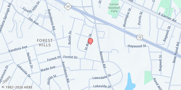 Map showing Community of Hope Ministries at 601 Saint Marys Street, Garner, NC