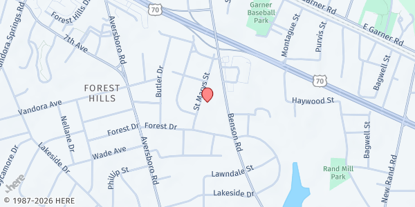 Map showing Community of Hope Ministries - Garner at 601 Saint Marys Street, Garner, NC