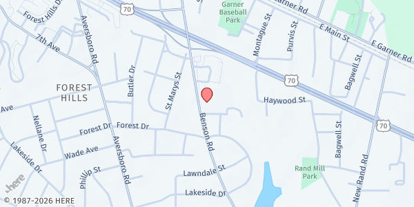 Map showing Faith In Action at 605A Benson Rd., Garner, NC