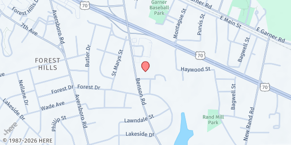 Map showing Faith In Action - Garner at 605 Benson Road, Garner, NC