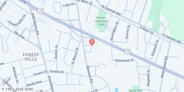 Map showing The Light of Life Ministry at 517 Plaza Circle, Garner, NC