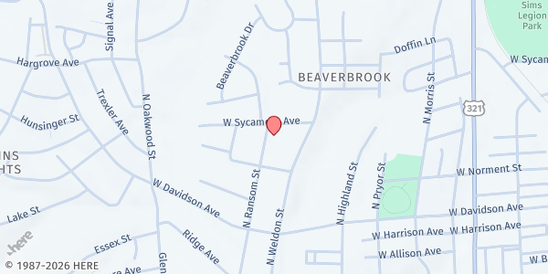 Map showing Christ Community Church at 1128 N. Ransom St., Gastonia, NC