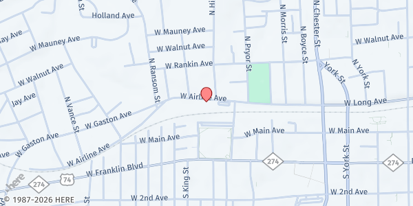 Map showing Crisis Assistance Ministry (TEFAP Provider) at 805 W Airline Ave, Gastonia, NC