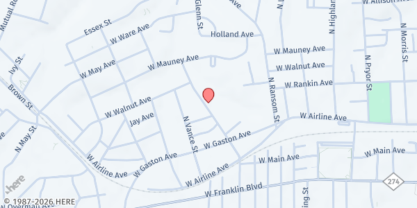 Map showing Living Waters CDC at 408 N Firestone St, Gastonia, NC
