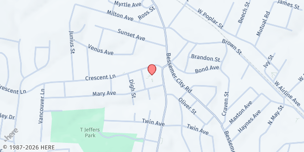 Map showing Mt. Zion at 2311 Crescent Ln., Gastonia, NC