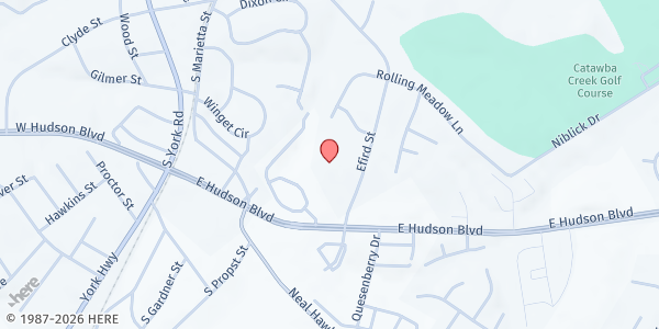 Map showing New Covenant Church at 631 Efird St., Gastonia, NC