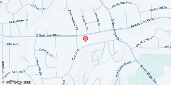 Map showing Parkwood Community Outreach at 1729 East Garrison Blvd, Gastonia, NC