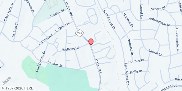 Map showing Salvation Army (TEFAP Provider) - Gastonia at 1506 Union Rd, Gastonia, NC