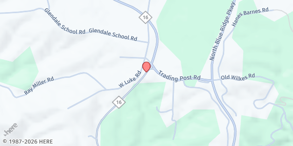 Map showing Ashe Harvest Ministries at 7376 NC 16 S, Glendale Springs, NC