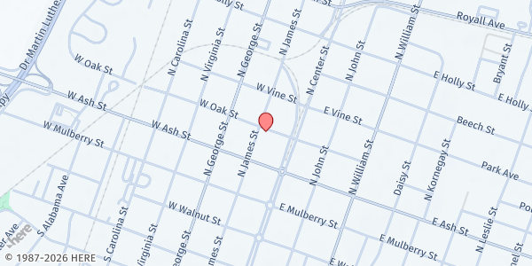 Map showing Community Soup Kitchen at 112 West Oak Street, Goldsboro, NC