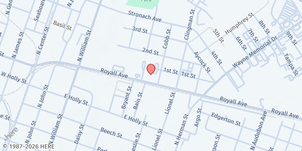 Map showing WAGES Central Kitchen - Goldsboro at 601 Royall Avenue, Goldsboro, NC