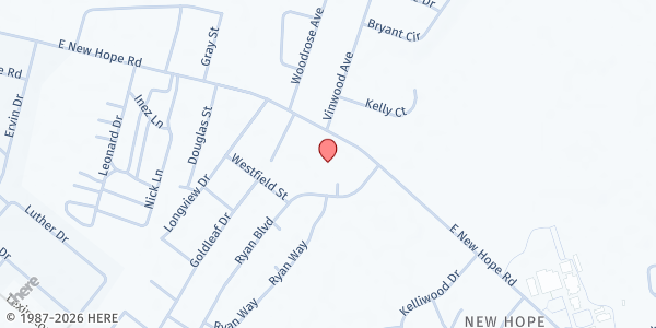 Map showing Woods Chapel UAFWB Church at 928 E. New Hope Rd., Goldsboro, NC