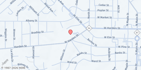 Map showing S.A.F.E. at the Bridge at 615 West Harden St, Graham, NC