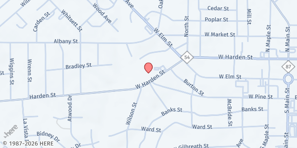 Map showing S.A.F.E. @ The Bridge at 615 W. Harden St., Graham, NC