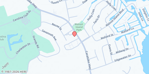 Map showing Lower Currituck Food Pantry at 109 Forbes Loop, Grandy, NC