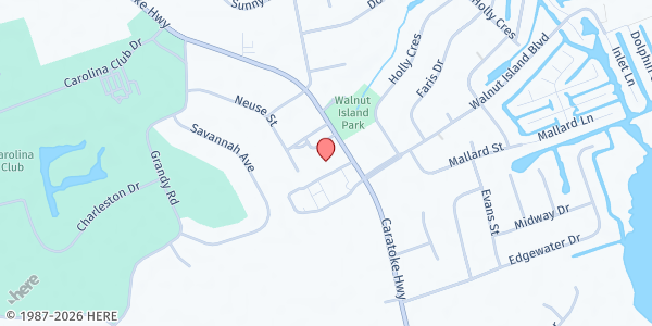 Map showing Lower Currituck Food Pantry at 109 Forbes Loop #4, Grandy, NC