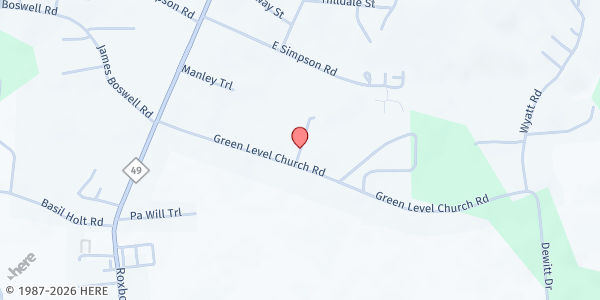 Map showing We Care / Bridging the Gap CDC at 2414 Swann Rd, Green Level, NC