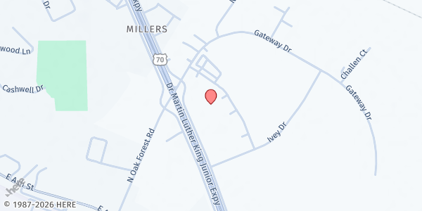 Map showing Adamsville Church of God at 1139 McLain Street, Green Meadows, NC