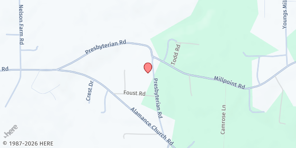 Map showing Alamance Presbyterian Church at 4000 Presbyterian Rd., Greensboro, NC