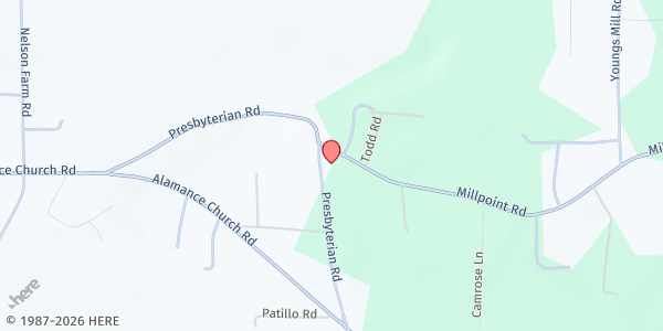 Map showing Alamance Presbyterian Church at 4000 Presbyterian Rd, Greensboro, NC