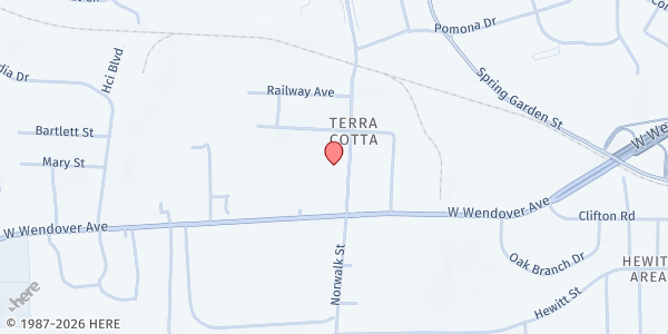 Map showing Cedar Grove Tabernacle of Praise at 612 Norwalk St, Greensboro, NC