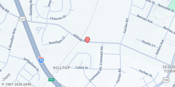 Map showing Free Indeed Outreach Ministry - Main Location at 4615-A Hill Top Road, Greensboro, NC