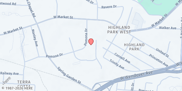 Map showing Gate City Vineyard Church at 204 S. Westgate Dr., Greensboro, NC