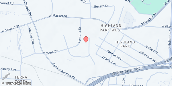 Map showing Gate City Vineyard Church at 204 S Westgate Dr, Greensboro, NC