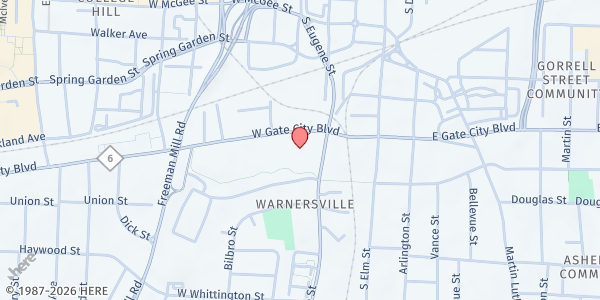 Map showing Greensboro Urban Ministry at 305 West Gate City Blvd, Greensboro, NC