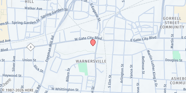 Map showing Greensboro Urban Ministry at 1002 S. Eugene St., Greensboro, NC