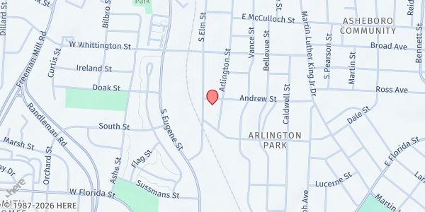 Map showing Guilford Child Development at 1200 Arlington St., Greensboro, NC