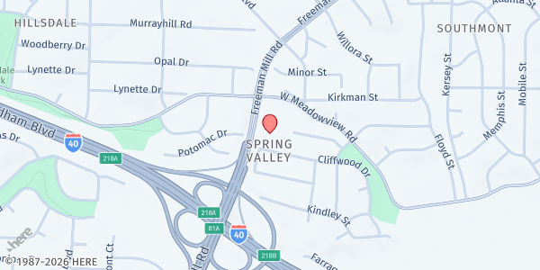 Map showing MBL - World Victory Int'l Christian Center at 1414 Cliffwood Dr., Greensboro, NC