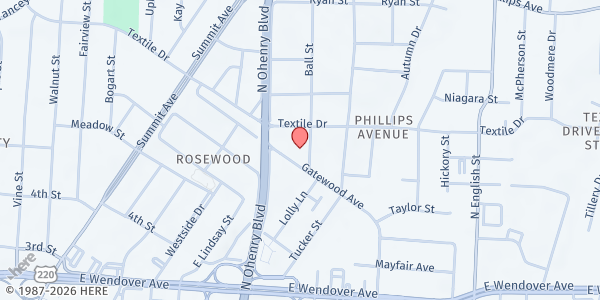 Map showing New Covenant Christian Church at 1305 Ball St., Greensboro, NC