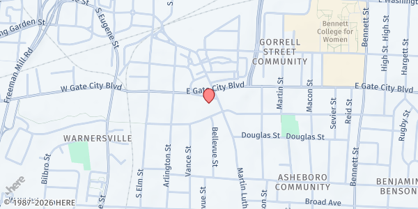 Map showing New Zion Baptist Church at 408 Martin Luther King Jr. Dr., Greensboro, NC