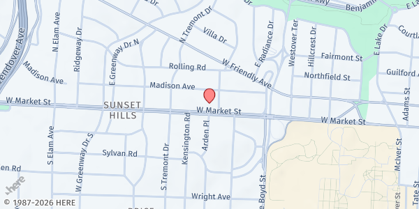 Map showing One Step Further at 1900 W Market Street, Greensboro, NC