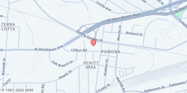 Map showing Out of the Garden Project - Main Location at 3910 Clifton Rd., Greensboro, NC