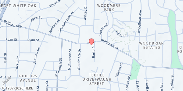 Map showing Positive Direction for Youth & Families at 1523 Barto Pl. Suite E, Greensboro, NC