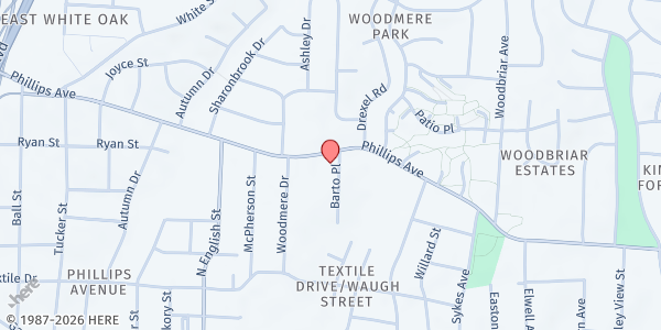 Map showing Positive Direction for Youth & Families - Main Location at 1523 Barto Pl. Suite E, Greensboro, NC