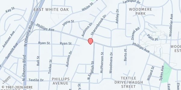 Map showing Recovery Café - Greensboro at 1810 Phillips Ave., Greensboro, NC