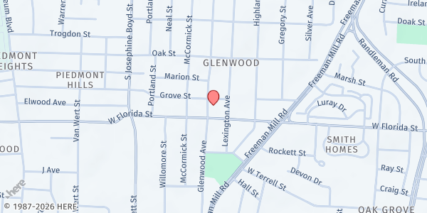 Map showing Servant Center at 1417 Glenwood Ave., Greensboro, NC