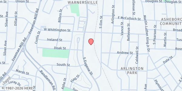 Map showing The Salvation Army - Center of Hope at 1311 S. Eugene St., Greensboro, NC