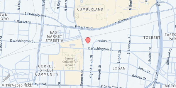 Map showing Wells Memorial - We Care Pantry at 1001 E. Washington St., Greensboro, NC