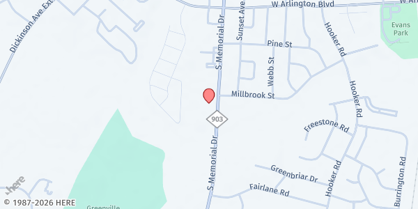 Map showing Kingdom Care at 2826 S. Memorial Dr., Greenville, NC