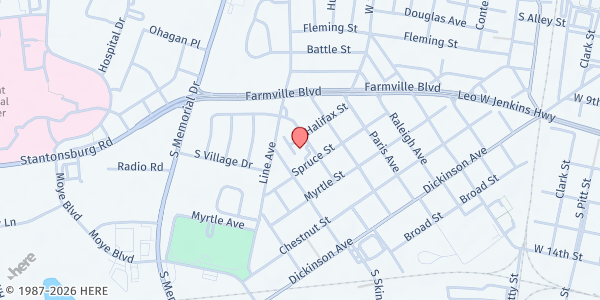 Map showing Mount Calvary Grace & Mercy at 411 Watauga Avenue, Greenville, NC
