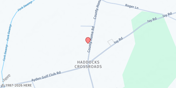 Map showing Rose Hill Free Will Baptist Church at 6236 County Rd., Greenville, NC