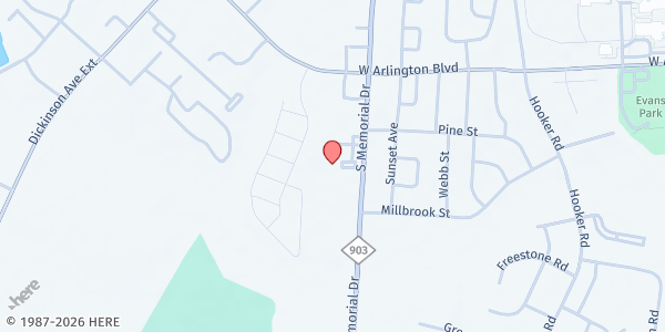 Map showing Salvation Army-Greenville at 2718 South Memorial Drive, Greenville, NC