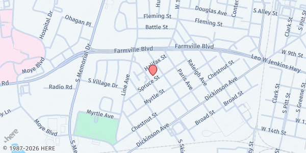 Map showing Selvia Chapel F.W.B. Church at 400 Watauga Ave., Greenville, NC